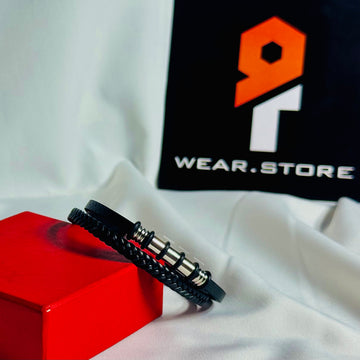 Black Leather Bracelet with Stainless Steel Barrel