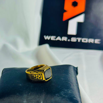 Black Stone Regal Signet Golden Ring
