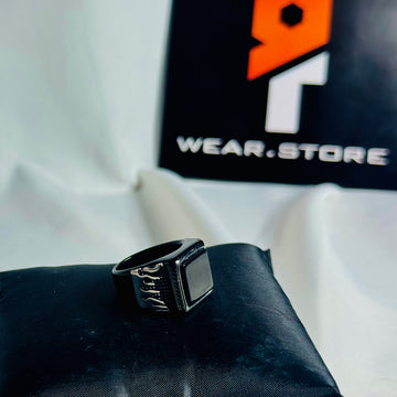 Black Stone Inferno Edge Black Ring With Flame Design