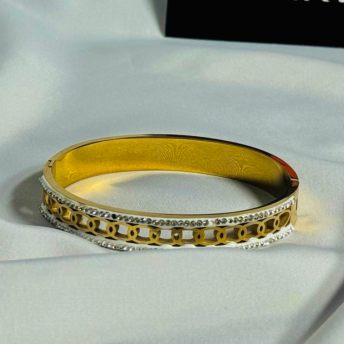 Golden Geometric Cutout Design Bangle