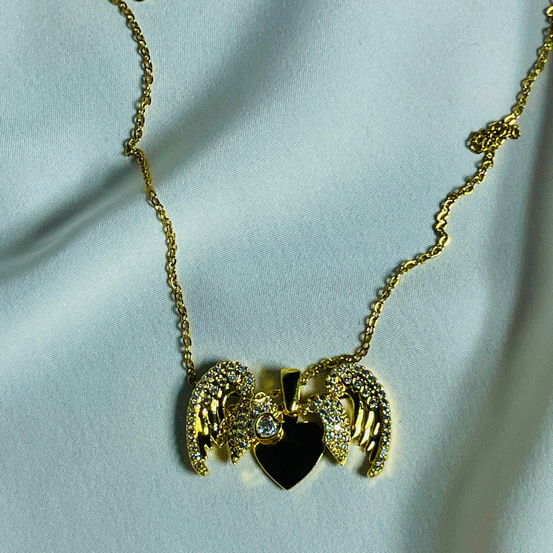 Custom Name Golden Angel Wings Heart Necklace