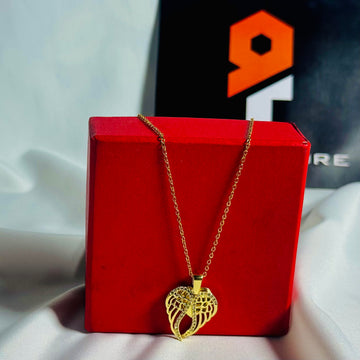 Custom Name Golden Angel Wings Heart Pendant Necklace
