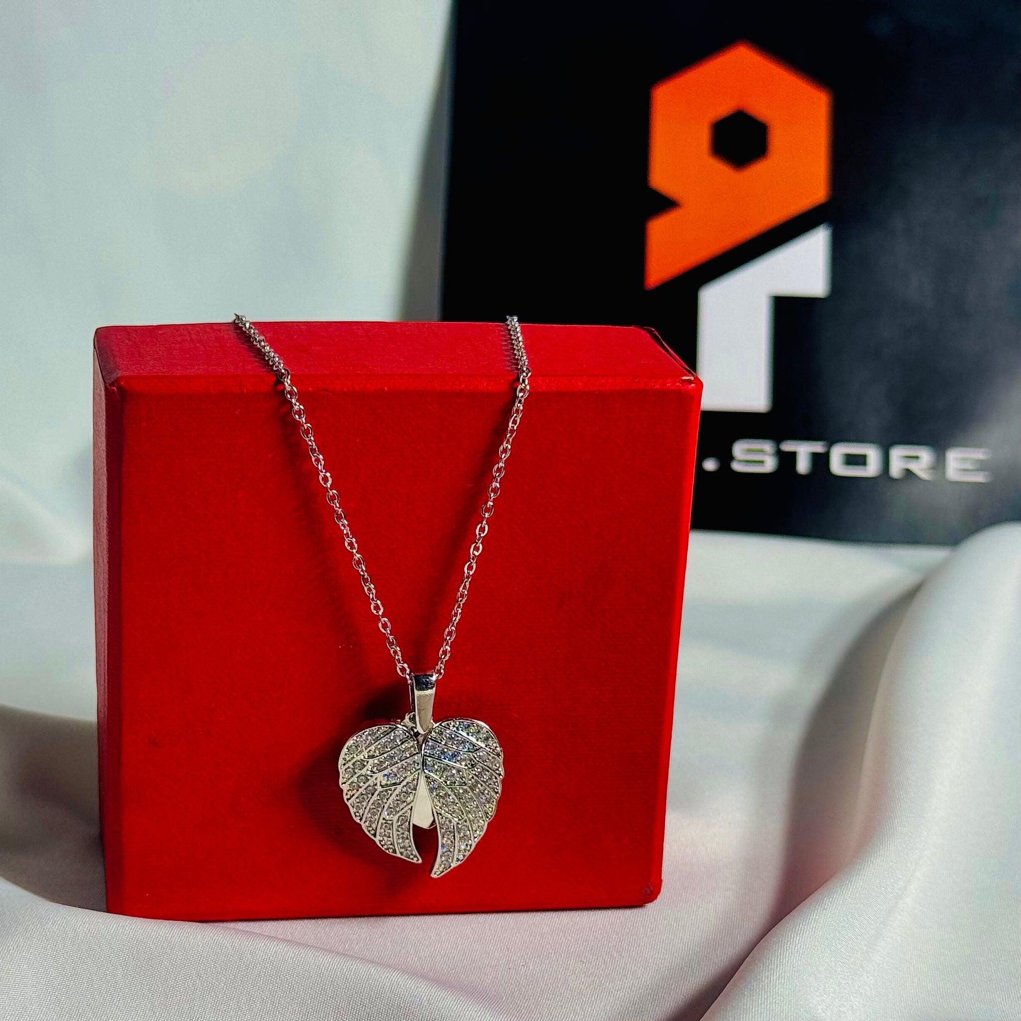 Custom Name Silver Angel Wings Heart Pendant Necklace