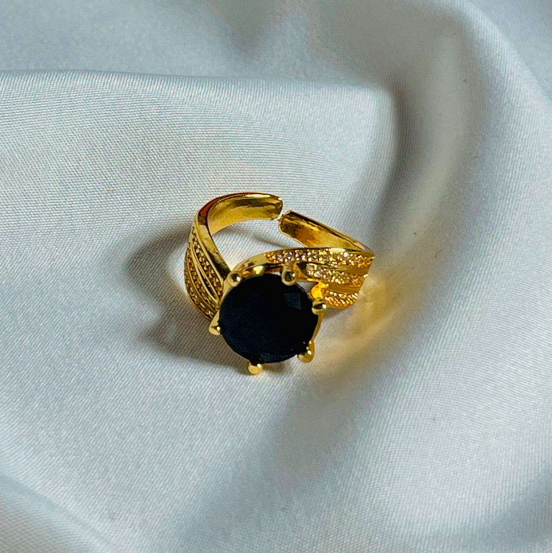 Midnight Majesty Golden Ring With Black Stone