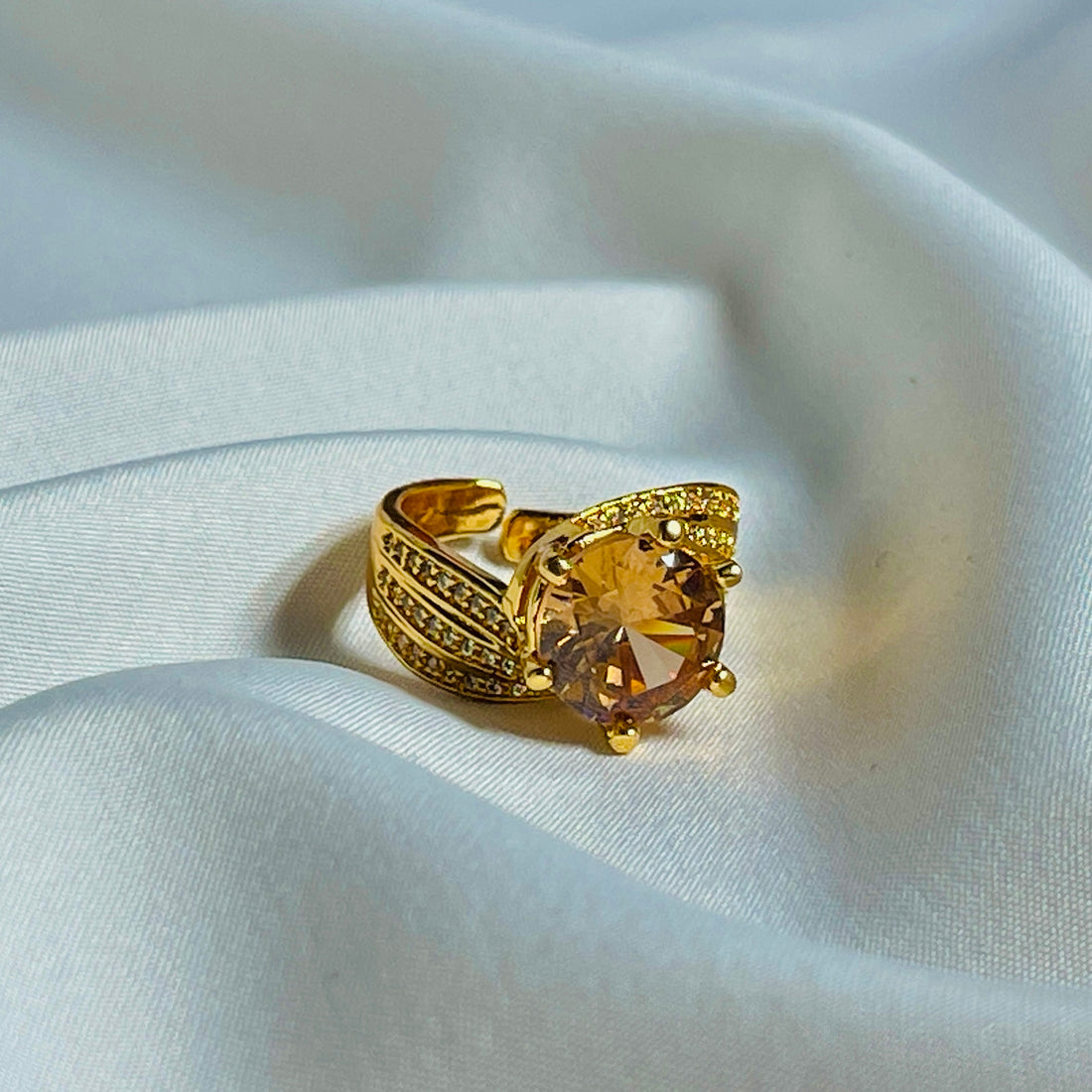 Golden Radiance Ring With champagne Stone