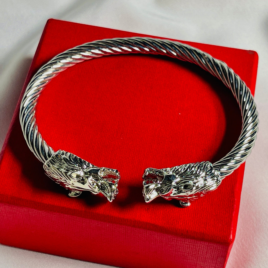 Silver Metallic Tiger Cuff Bangle