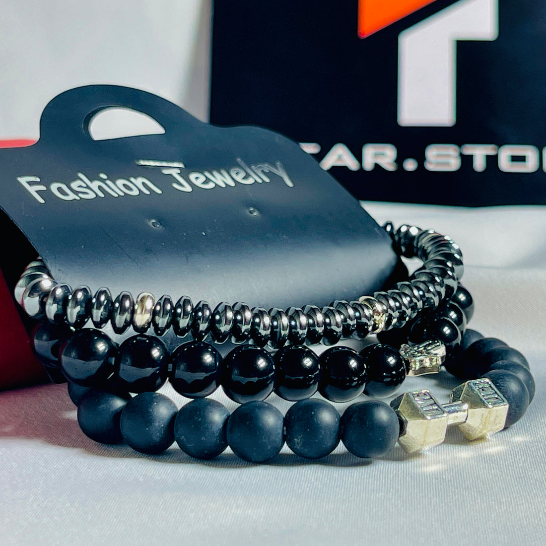 3-Piece Black Beaded Bracelet Set