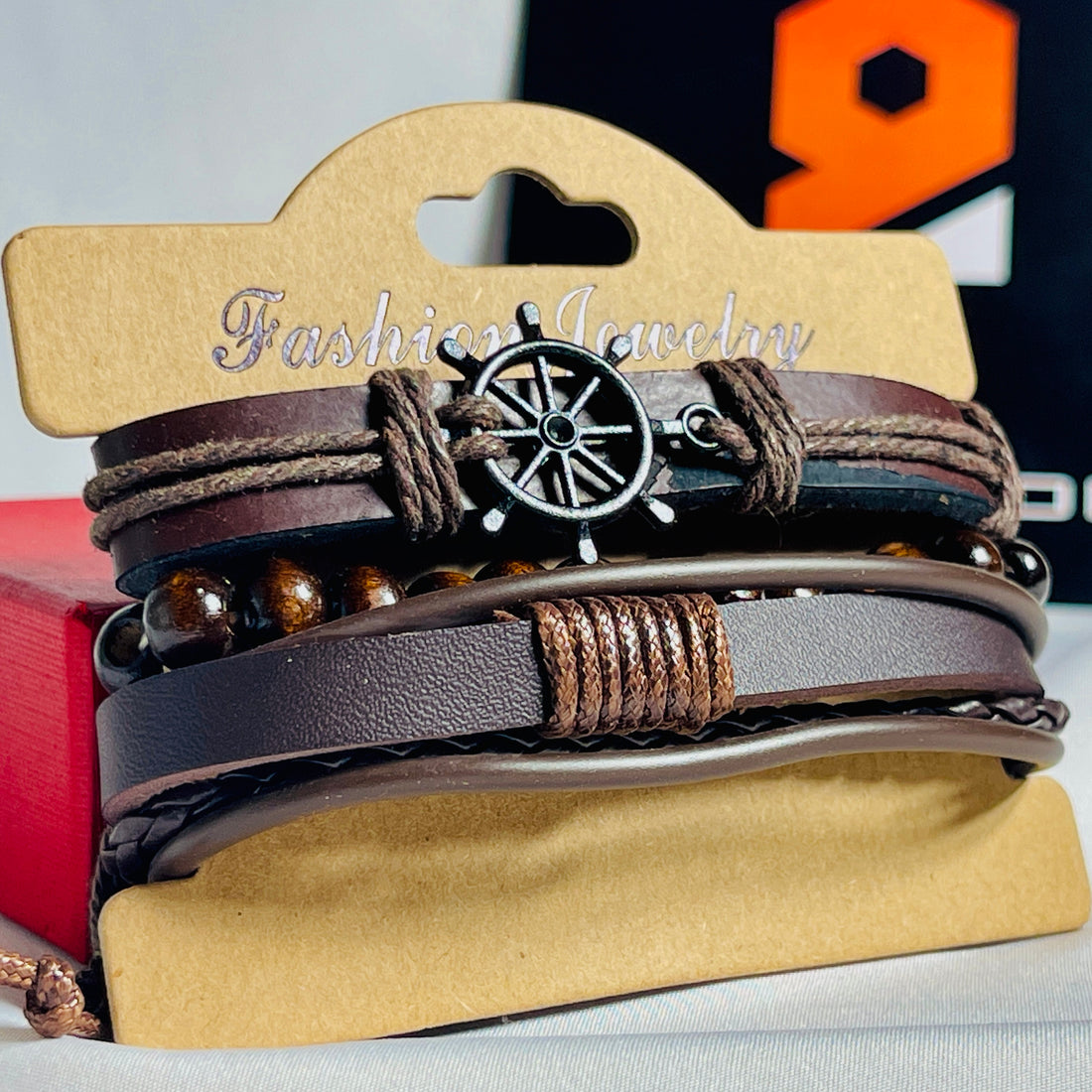 Nautical Inspired Brown Leather Bracelet Set