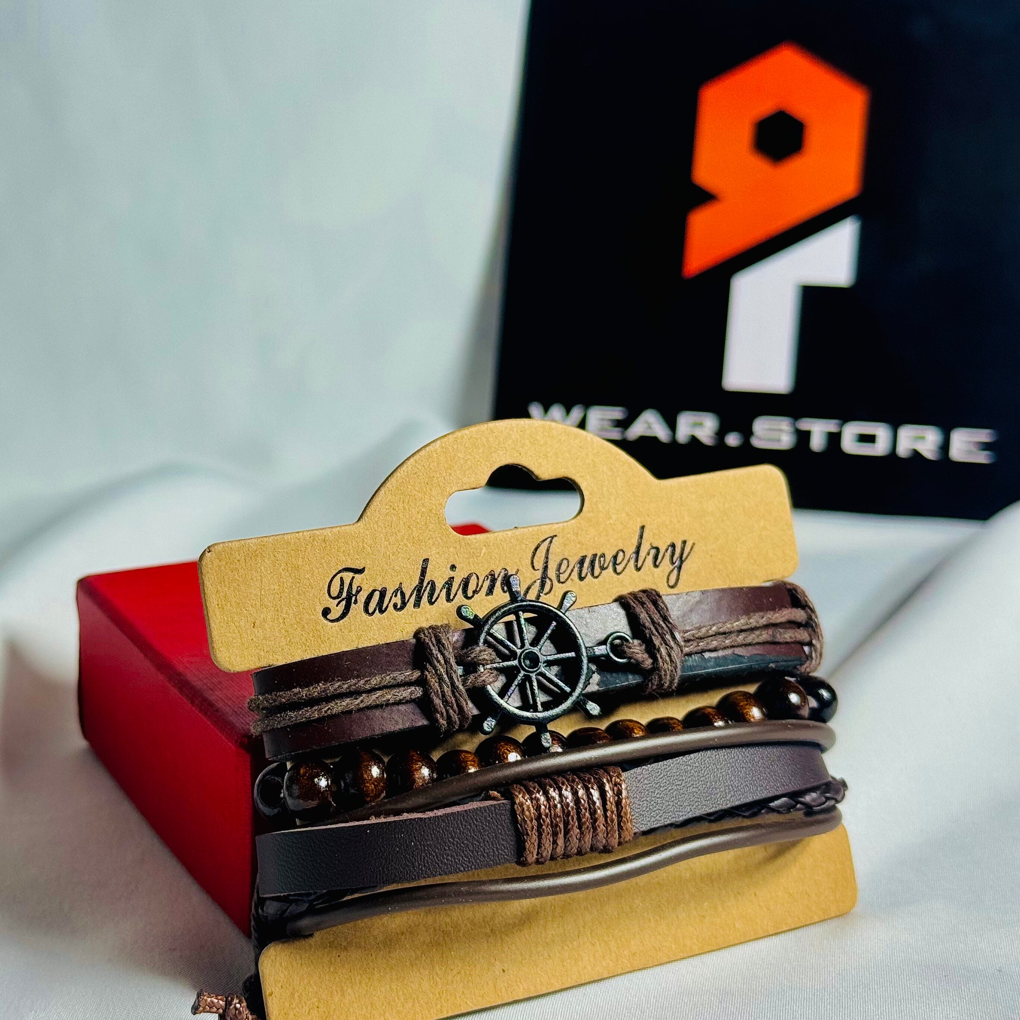 Nautical Inspired Brown Leather Bracelet Set