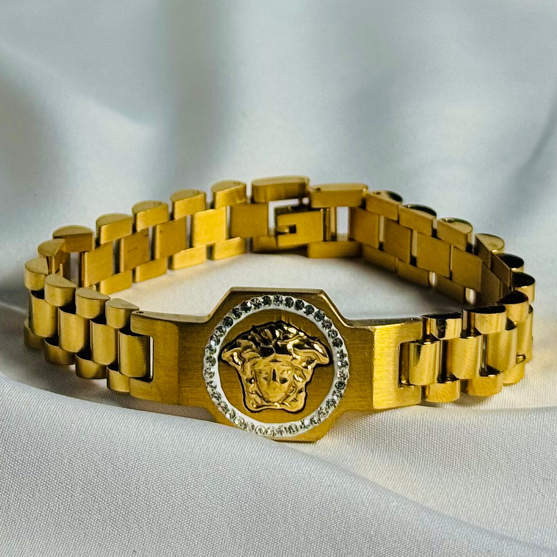 Versace Style Gold Bracelet with Medusa Emblem