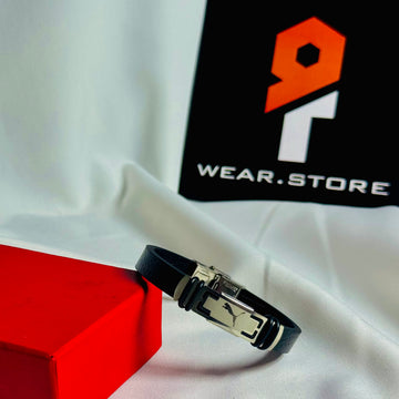 Black Leather Bracelet with PUMA Logo