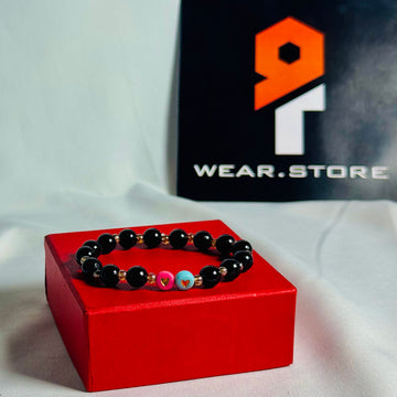 Black Beaded Bracelet with Dual Color Heart Beads