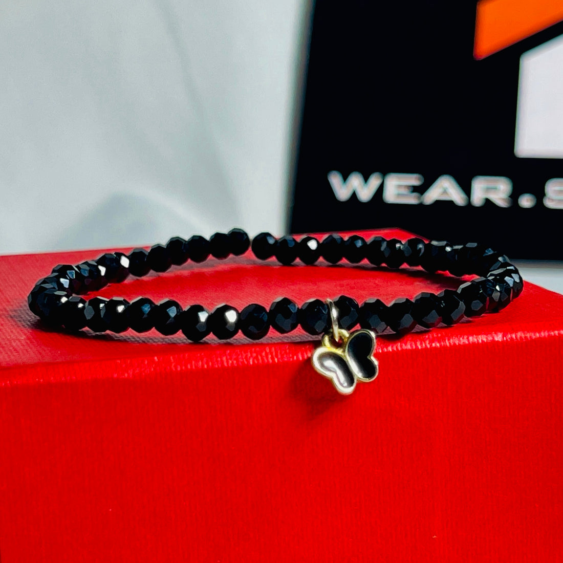 Black Crystal Bracelet with Butterfly Charm