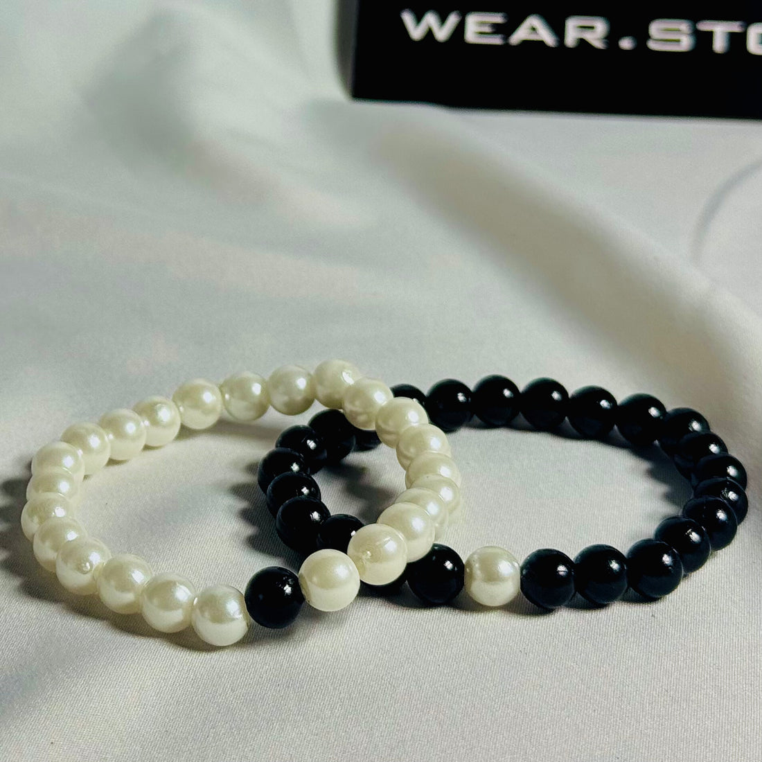 Pair of Black & White Bead Bracelet