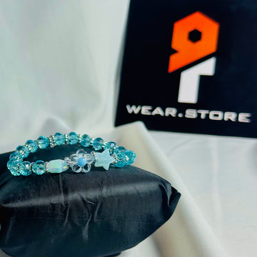 Aqua Crystal Bracelet with Opal Stars & Flower Charm