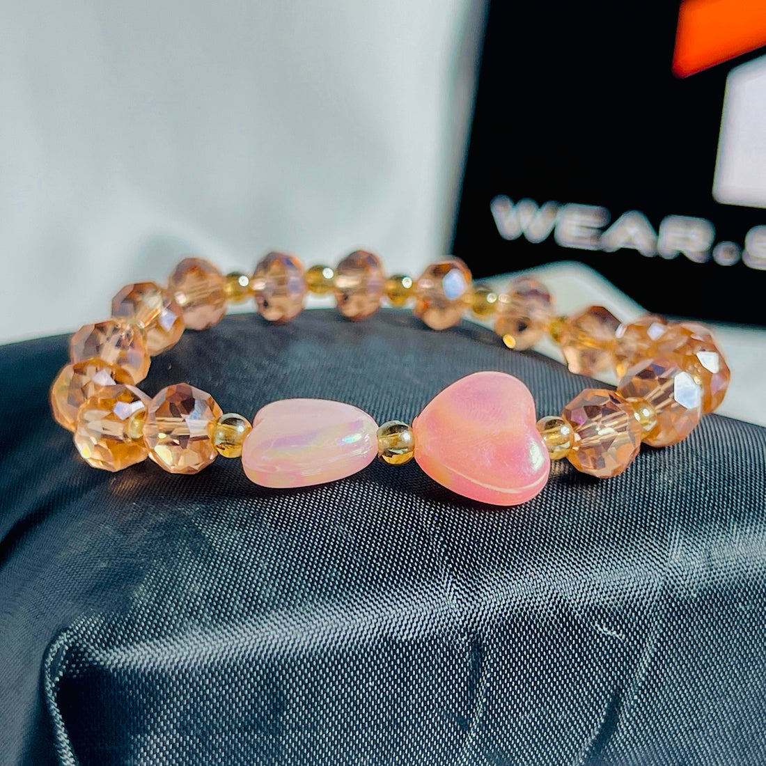 Blush Crystal Bracelet with Twin Opal Heart Charms