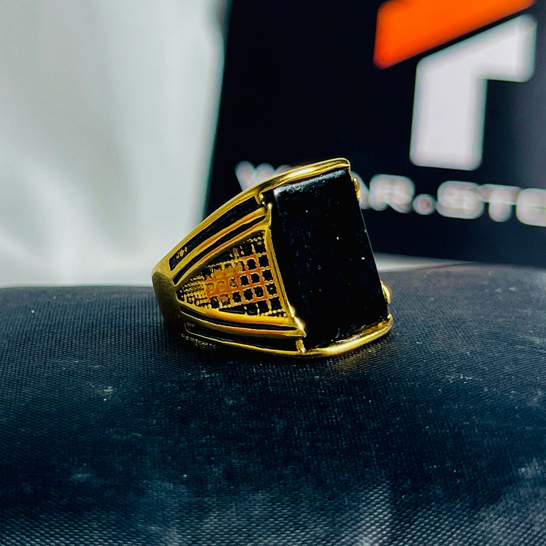 Black Stone Obsidian Majesty Golden Ring