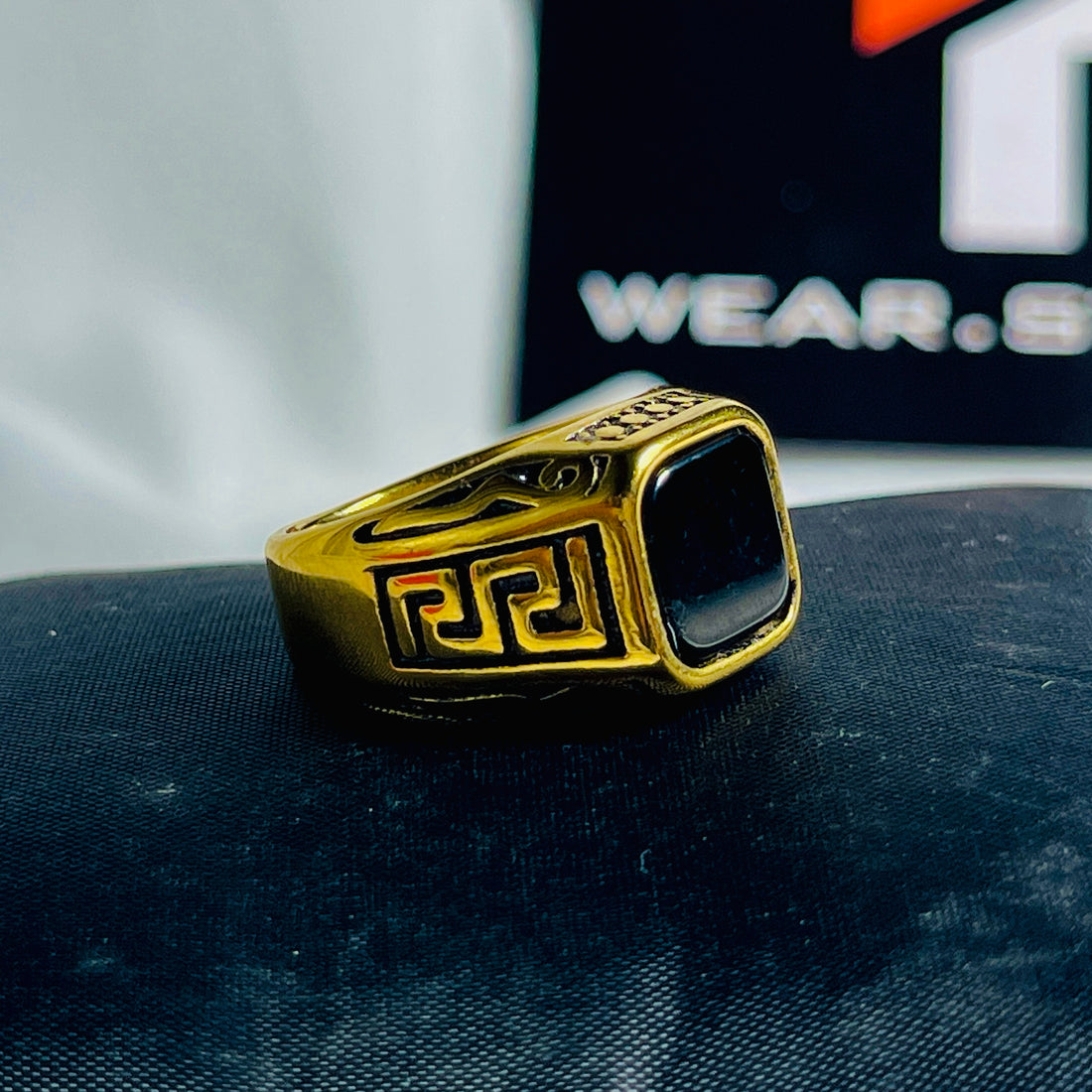 Black Stone Regal Signet Golden Ring
