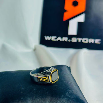 Black Stone & Golden Accent Athenian Legacy Silver Ring