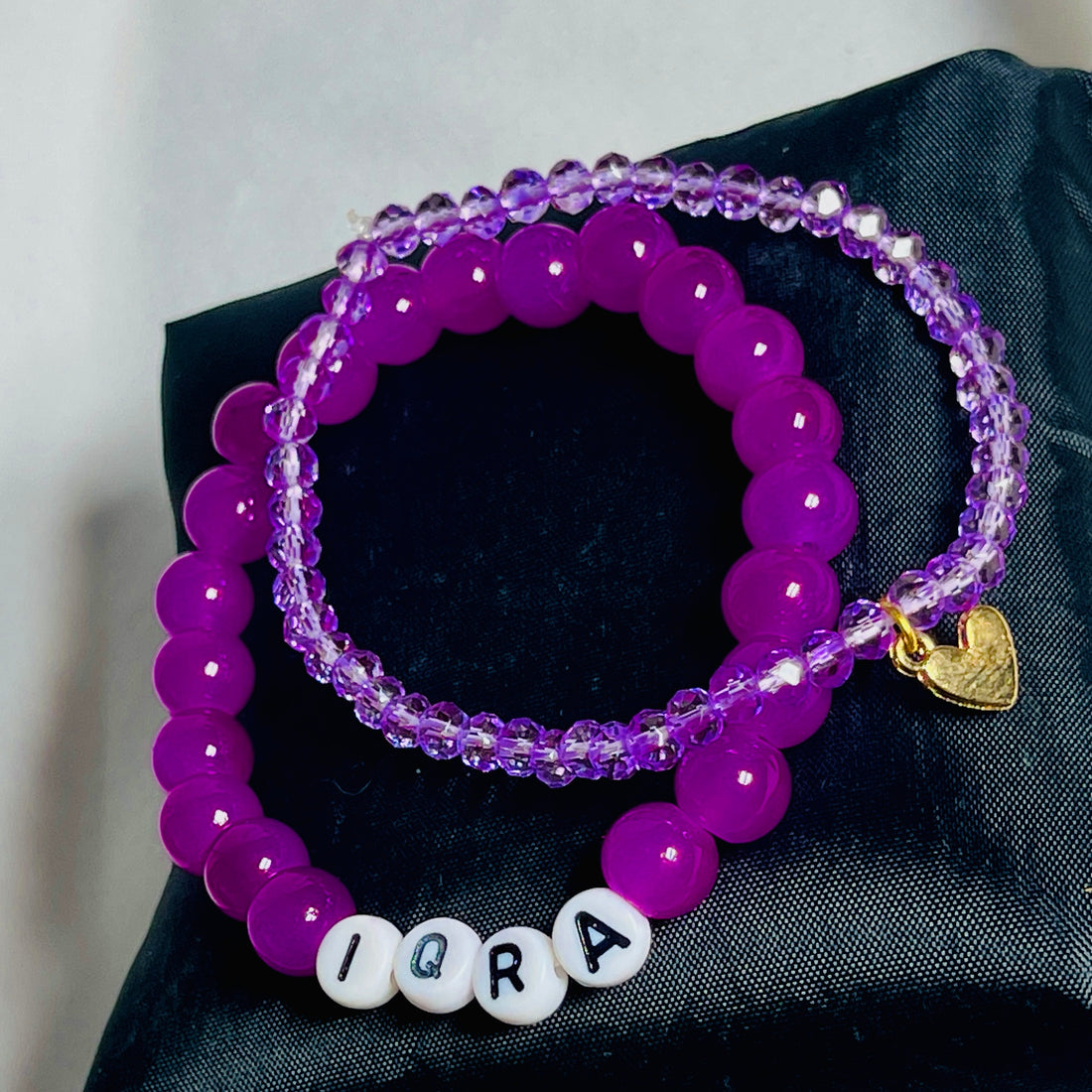Custom Name Bracelet Duo Purple Glam Edition Set of 2
